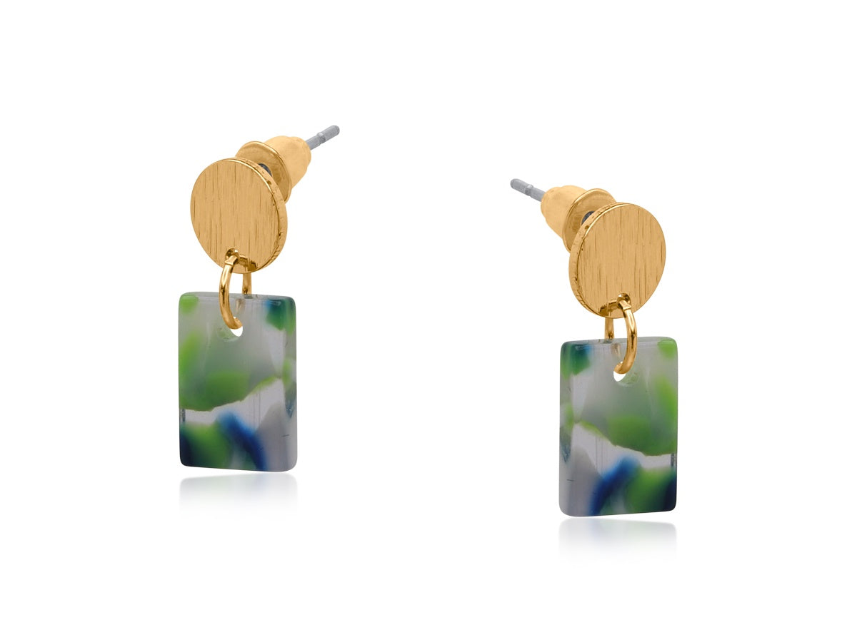 Natalia Rectangle Stud Earrings - Green