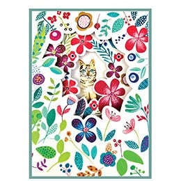 Red Floral with Cats Concertina Card