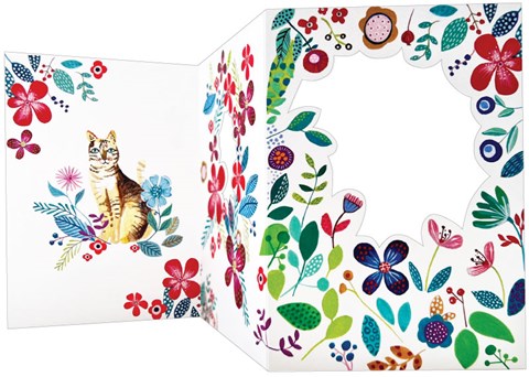 Red Floral with Cats Concertina Card