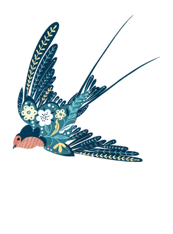Floral Blue Swallow Card