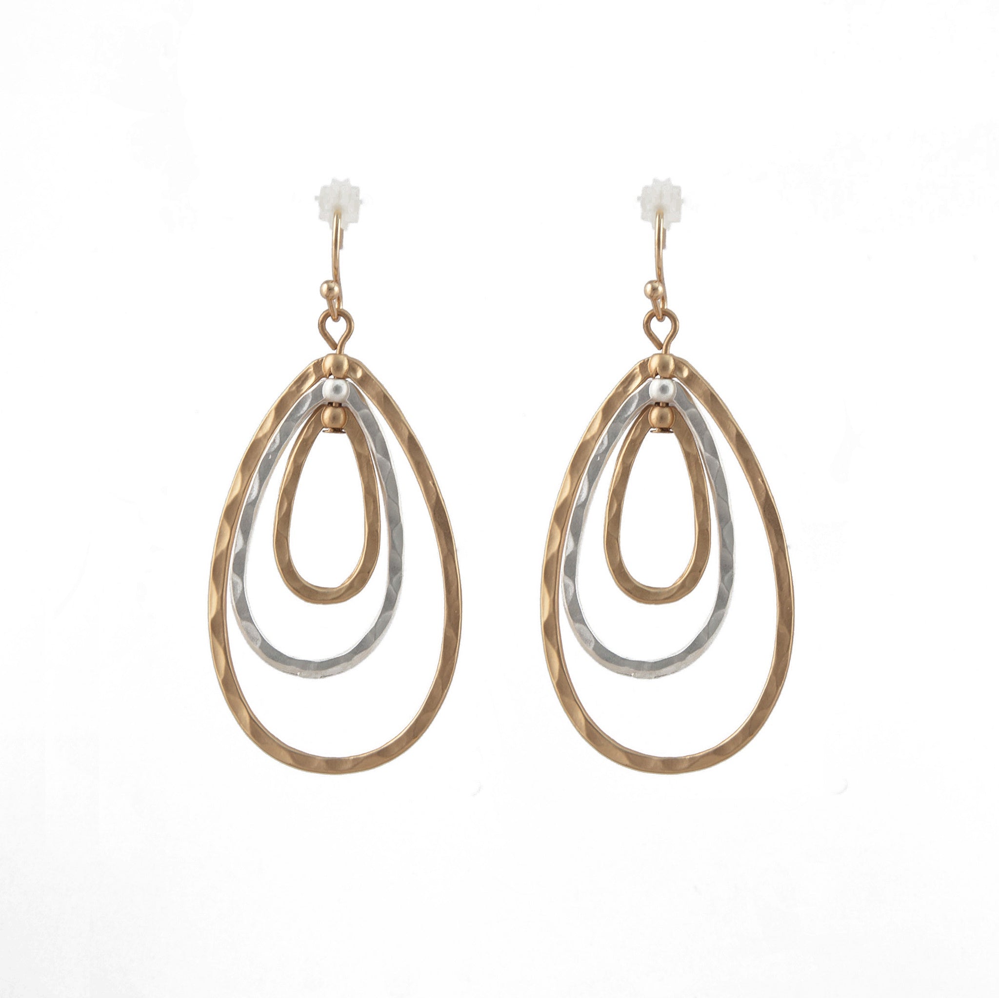 Triple Teardrop Silver & Gold Mix Earrings