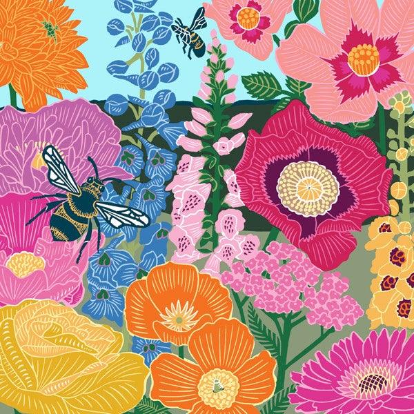 Bees and Hollihocks Card - Pretty Shiny Shop